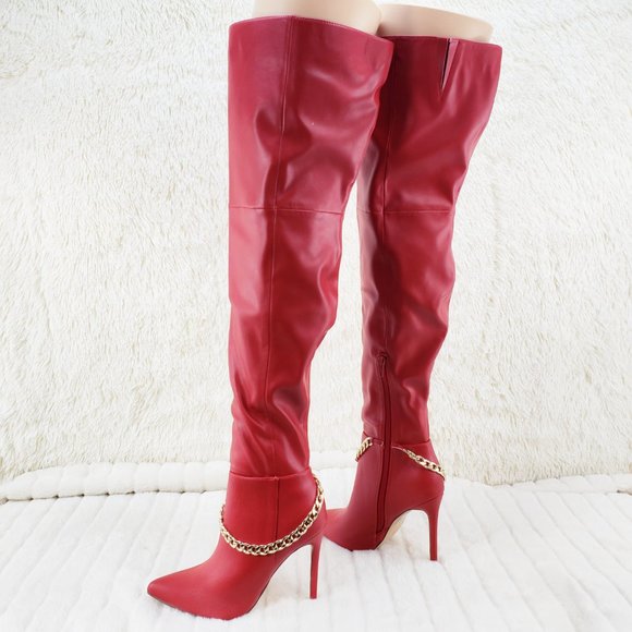 Red Thigh High Heel Boots - Picture 3 of 14